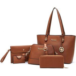 5pcs Purse Handbag for Women Wallet Tote Bag Shoulder Bags Top Handle Sa…